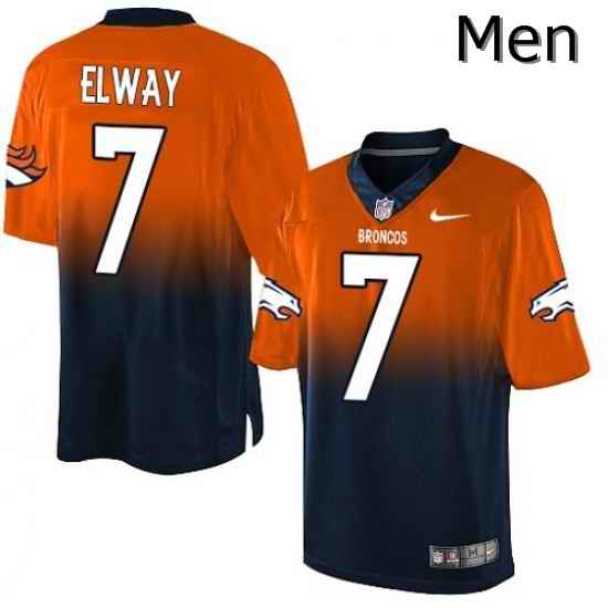 Men Nike Denver Broncos 7 John Elway Elite OrangeNavy Fadeaway NFL Jersey